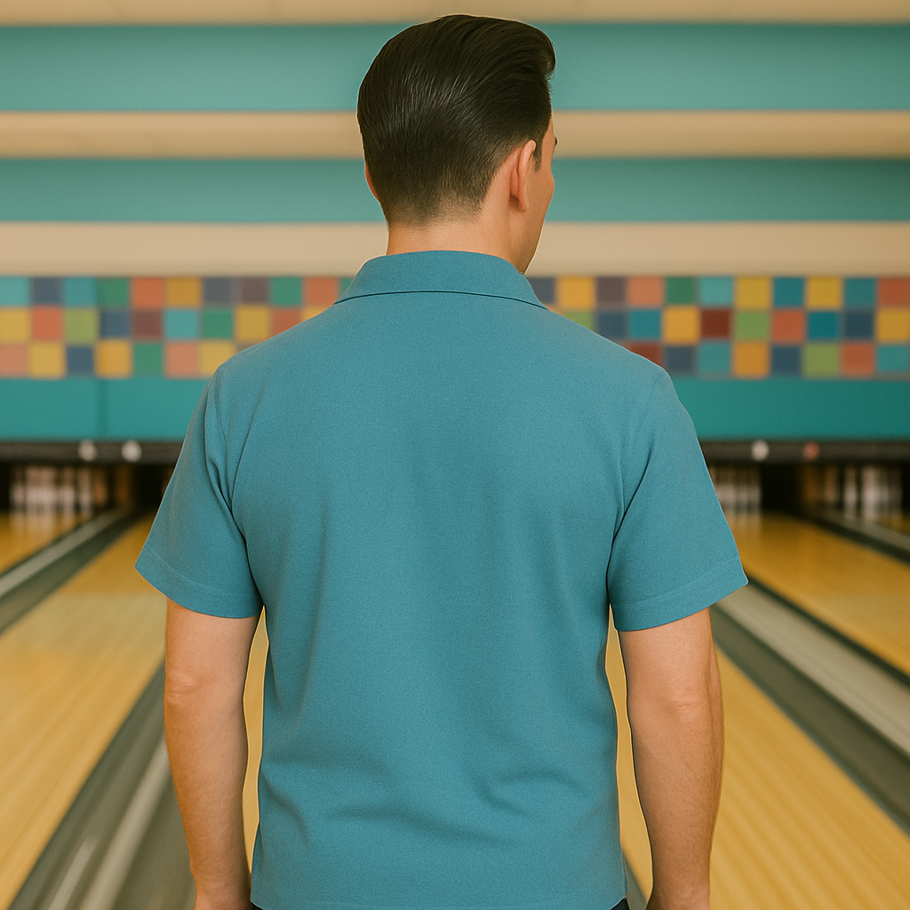 Nifty50's Havana One Panel Diamond Design Men's Retro Bowling Shirt Aqua/White