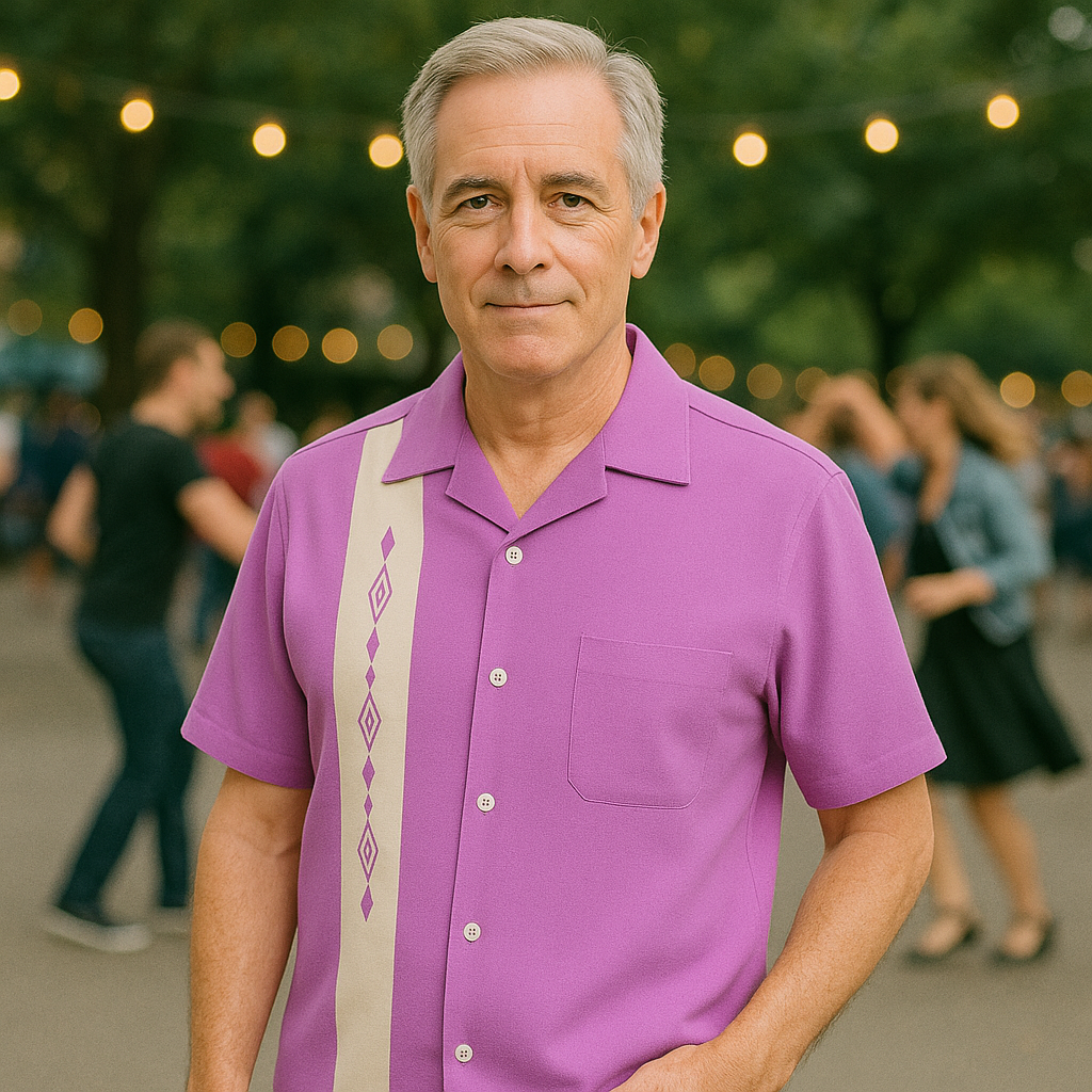 Nifty50's Havana One Panel Diamond Design Men's Retro Bowling Shirt Lilac/White