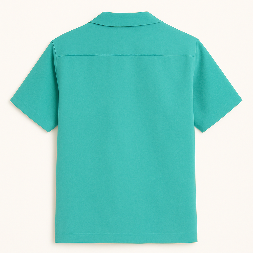 Nifty50's Havana One Panel Diamond Design Men's Retro Bowling Shirt Aqua/White