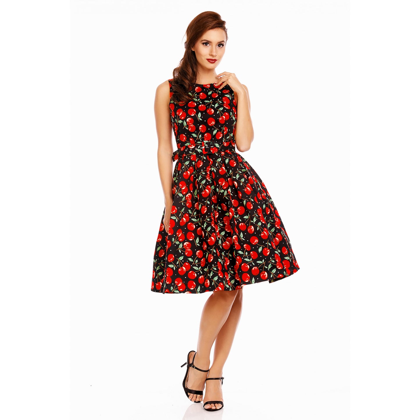 Annie Retro Cherry Swing Dress Black front