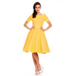 Dolly & Dotty V333-YePolk Darlene Retro Polka Dot Swing Dress - Nichole Jade Rockabilly Boutique