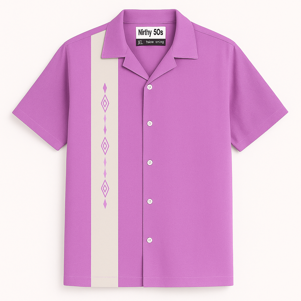 Chemise Bowling Rétro Relco Pour Hommes – Style Rockabilly Années 50, Bleu Marine Et Ciel