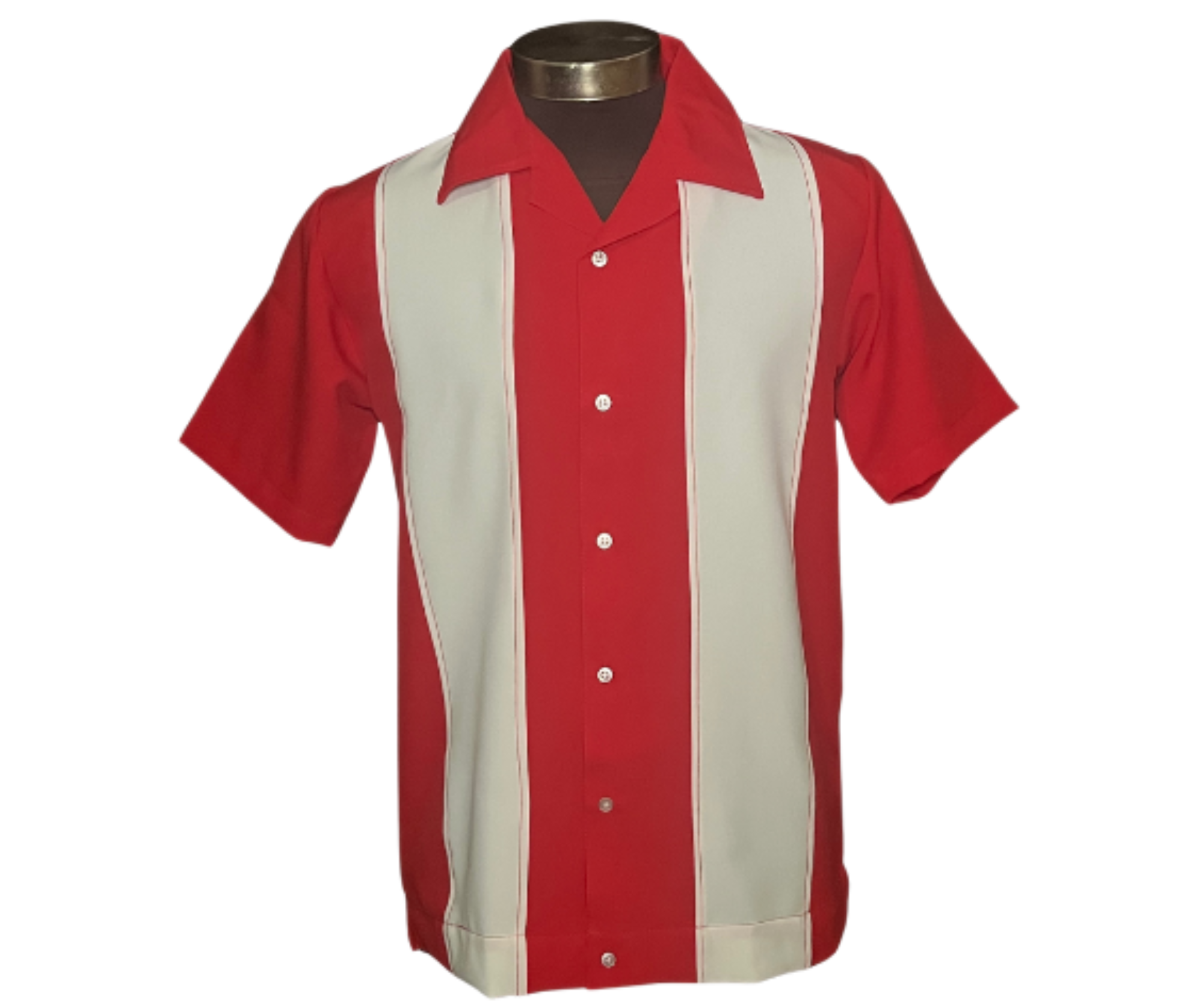 Nifty50's Bodgie Double Panel Men's Retro Bowling Shirt Red and White - Front | Nichole Jade Rockabilly Boutique