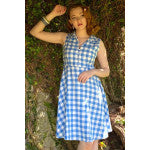 Dolly & Dotty V701-BluGih Poppy Blue Gingham Shirt Dress - Nichole Jade Rockabilly Boutique