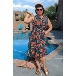 Dolly & Dotty V701-BluOrgFlo Poppy Blue in Yellow Floral Shirt Dress - Nichole Jade Rockabilly Boutique