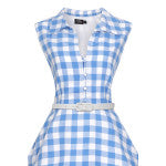 Dolly & Dotty V701-BluGih Poppy Blue Gingham Shirt Dress - Nichole Jade Rockabilly Boutique