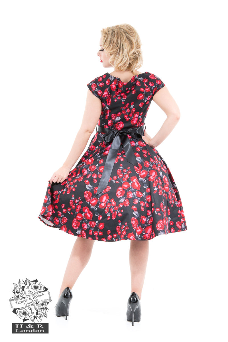 Hearts & Roses 2045 Taffeta Red Rose Day Dress - Nichole Jade Rockabilly Boutique