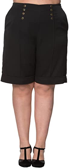 Banned TR4078 Weekender Trouser Shorts Navy Blue - Nichole Jade Rockabilly Boutique