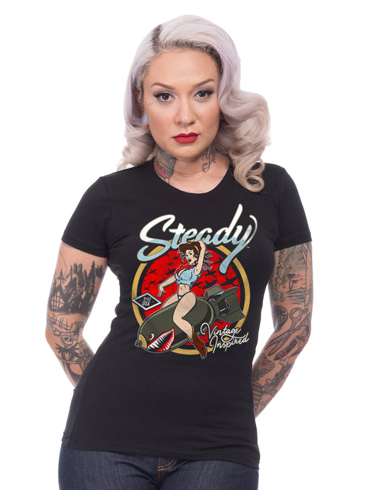 Steady Bomber Girl Girls Tee Black