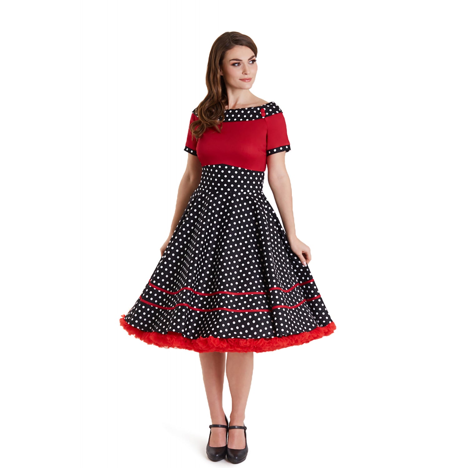 Dolly & Dotty V333-RedBlkPolk Darlene Swing Dress - Nichole Jade Rockabilly Boutique