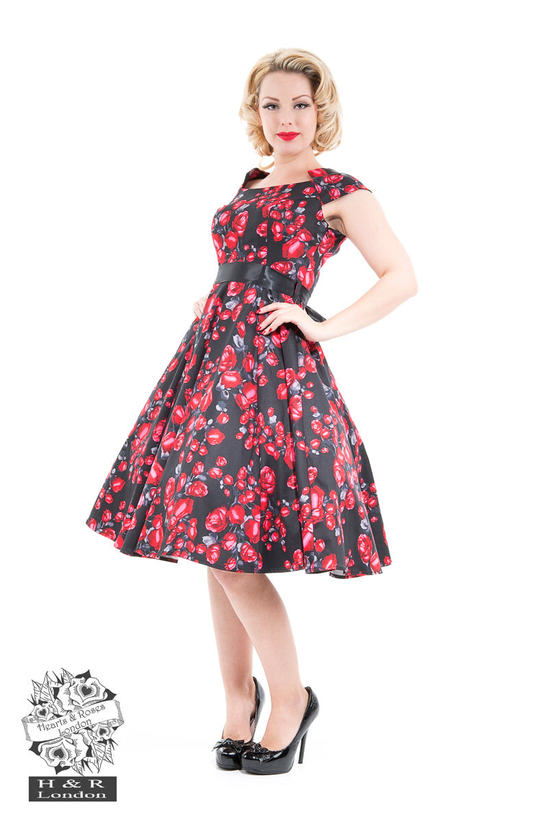 Hearts & Roses 2045 Taffeta Red Rose Day Dress - Nichole Jade Rockabilly Boutique