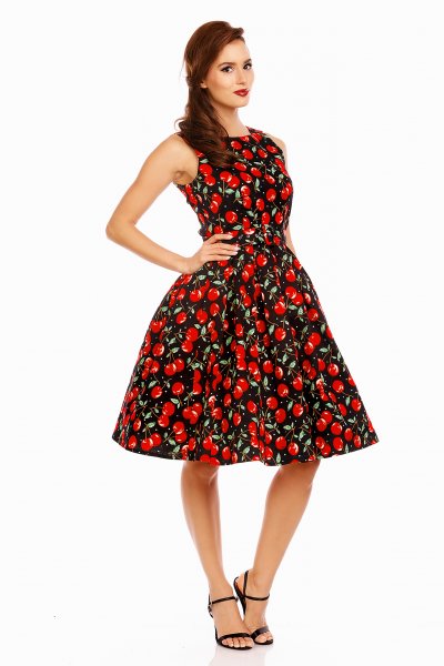 Dolly & Dotty S905CHE Annie Retro Cherry Swing Dress Black - Nichole Jade Rockabilly Boutique