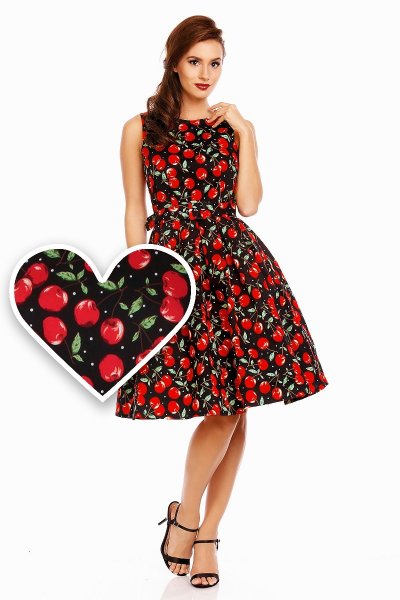 Annie Retro Cherry Swing Dress Black fabric